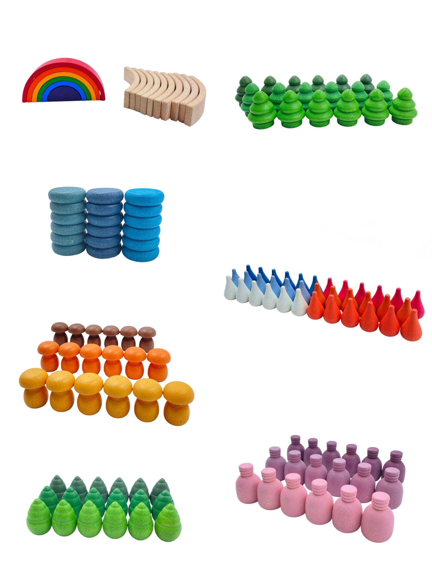 **Pre-order (Ships in 2-3 weeks)** NEW 252 Pcs Mandala Loose Parts with Mini Rainbow and Mini Natural Wooden Building Blocks Play Set