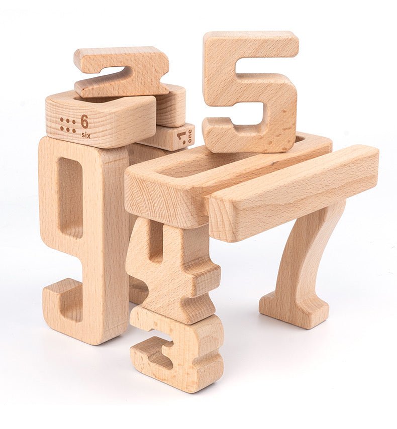 32 Pcs Wooden Math Number Building Blocks Set with Tray - The Nurturing Nook