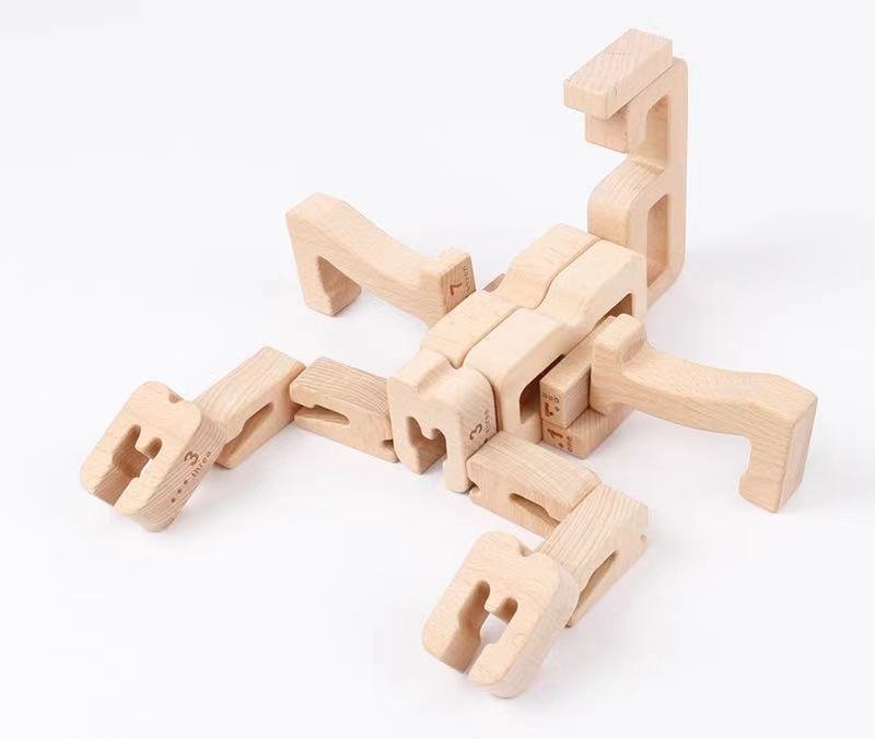 32 Pcs Wooden Math Number Building Blocks Set with Tray - The Nurturing Nook