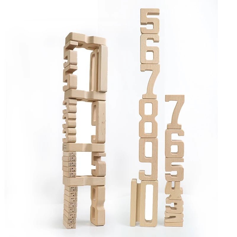 32 Pcs Wooden Math Number Building Blocks Set with Tray - The Nurturing Nook