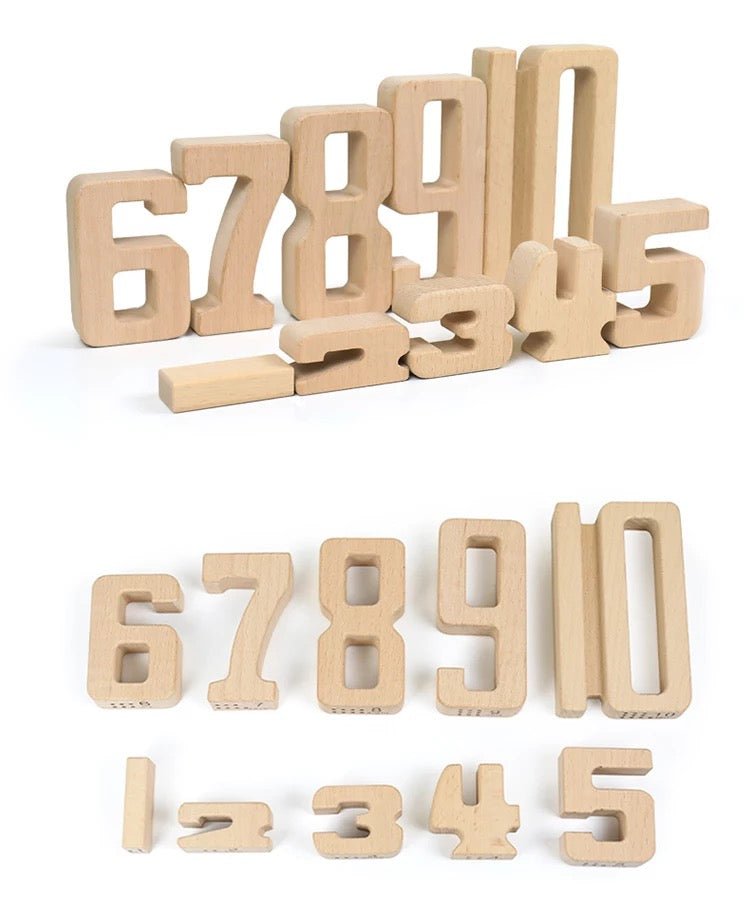 32 Pcs Wooden Math Number Building Blocks Set with Tray - The Nurturing Nook