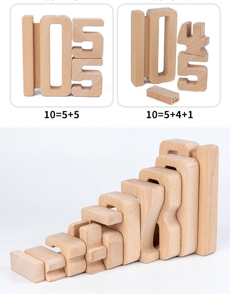 32 Pcs Wooden Math Number Building Blocks Set with Tray - The Nurturing Nook