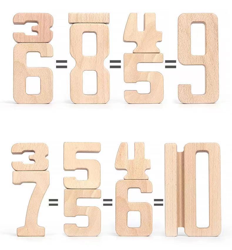 32 Pcs Wooden Math Number Building Blocks Set with Tray - The Nurturing Nook