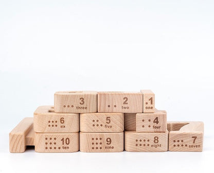 32 Pcs Wooden Math Number Building Blocks Set with Tray - The Nurturing Nook