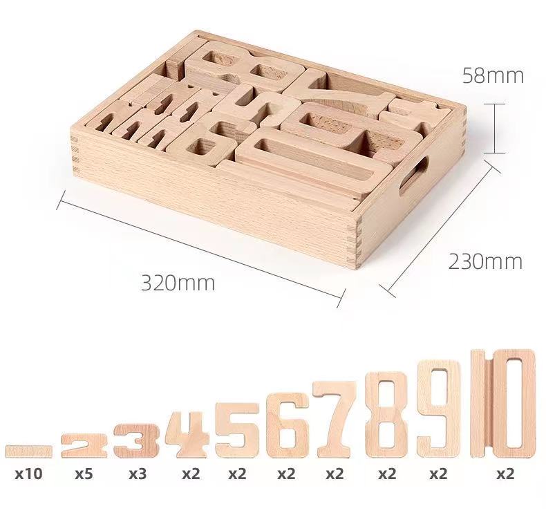 32 Pcs Wooden Math Number Building Blocks Set with Tray - The Nurturing Nook