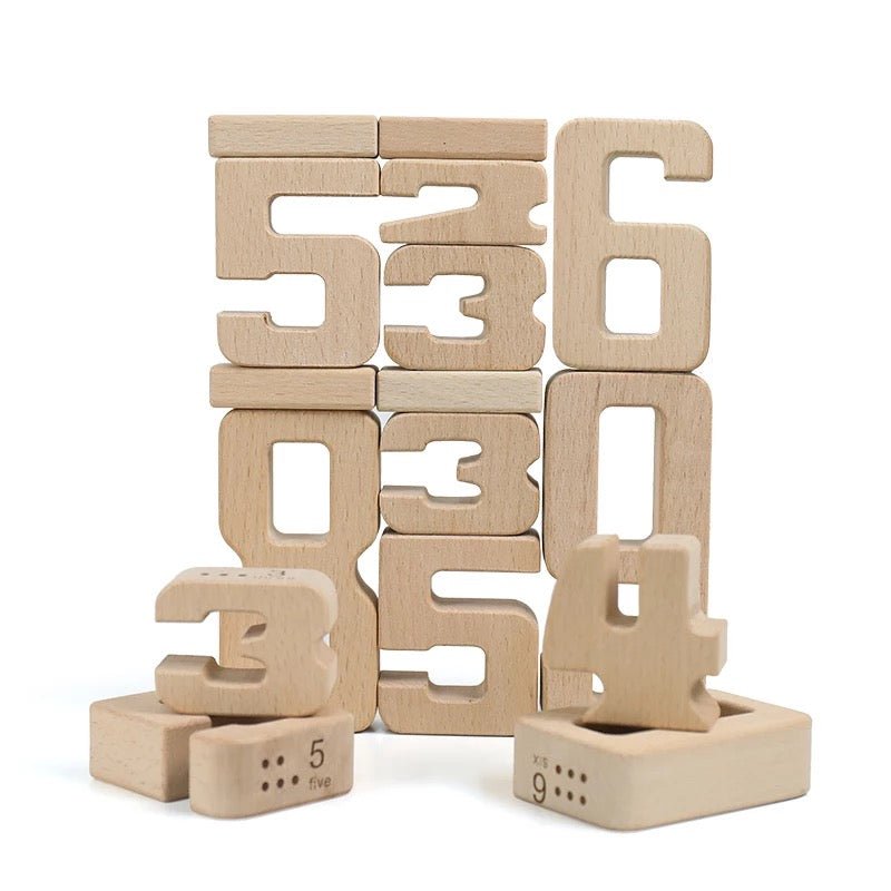 32 Pcs Wooden Math Number Building Blocks Set with Tray - The Nurturing Nook