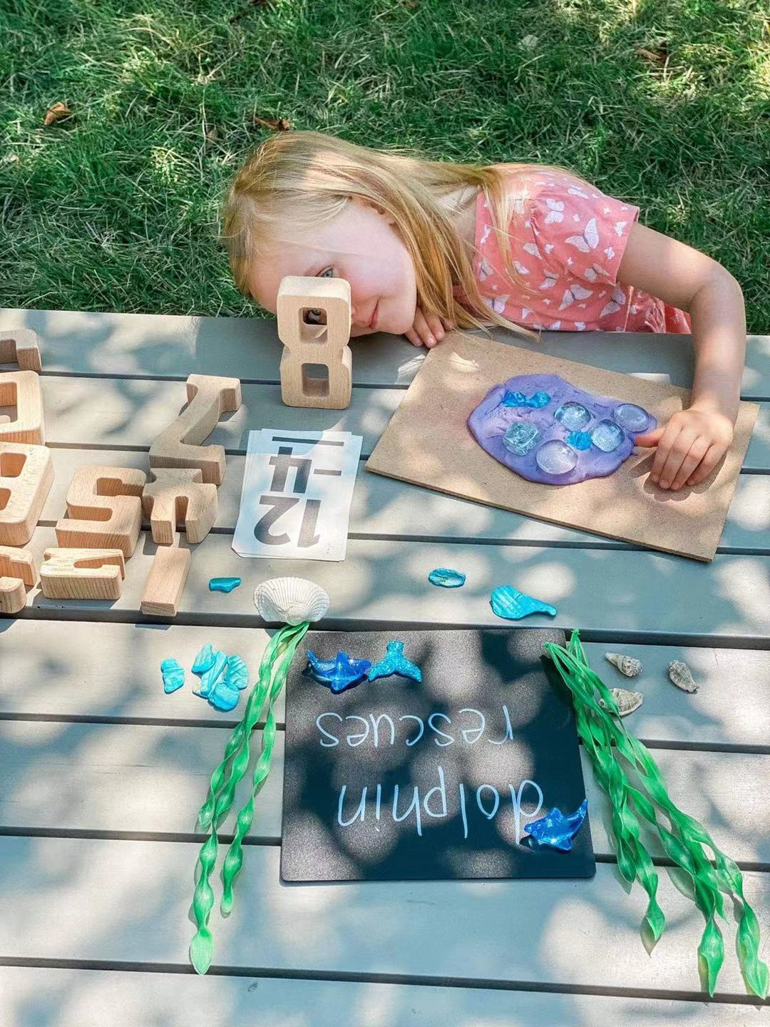 32 Pcs Wooden Math Number Building Blocks Set with Tray - The Nurturing Nook