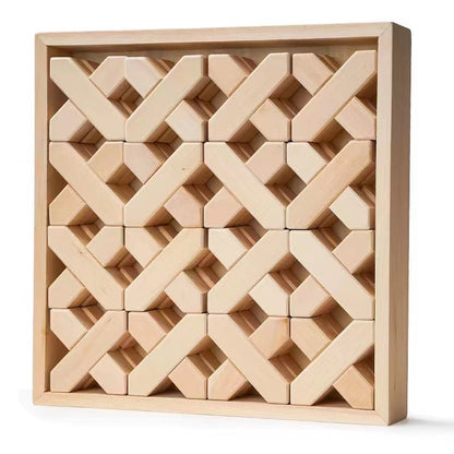 32 Pcs X - shape Blocks Set with Storage Tray - The Nurturing Nook