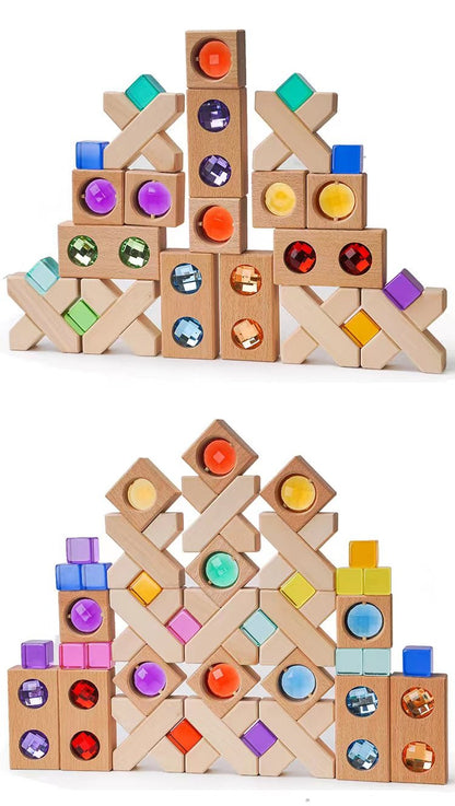 32 Pcs X - shape Blocks Set with Storage Tray - The Nurturing Nook