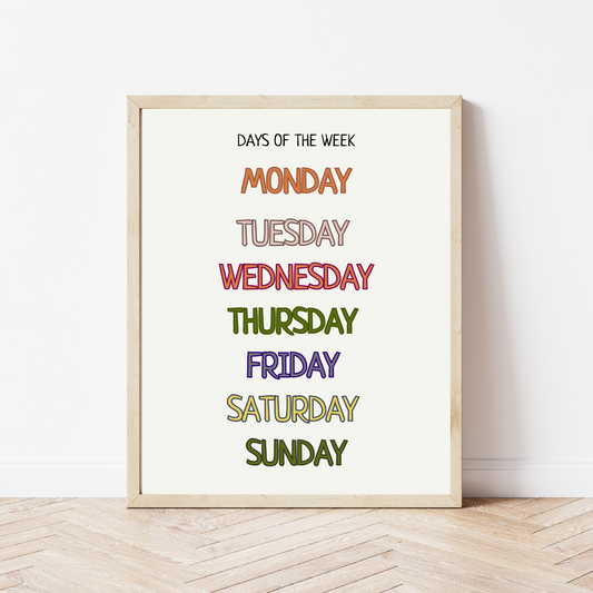Days of the Week Poster - Montessori Educational Printable for Kids, Classroom & Nursery Decor | Digital Download