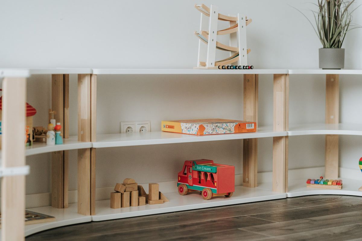 One Little Pine handmade solid wood Montessori shelf - straight