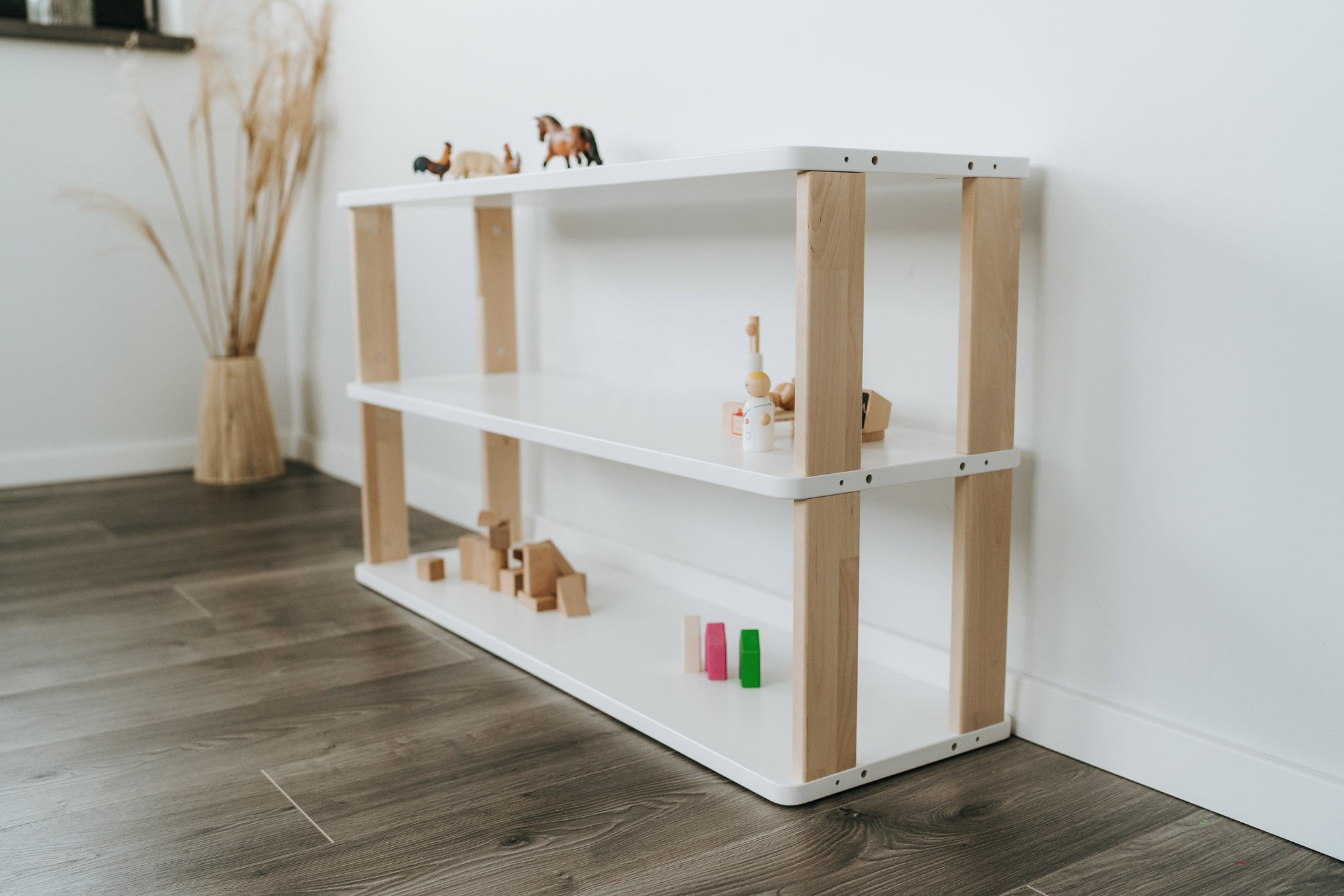 One Little Pine handmade solid wood Montessori shelf - straight