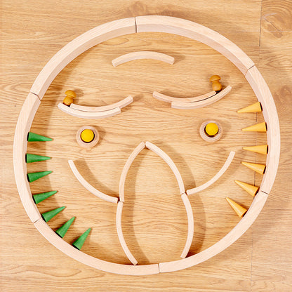 **Pre-order (Ships in 2-3 Weeks)** 42 Pcs Combination Set with 12 Large and 30 Mini Curved Natural Wooden Building Blocks