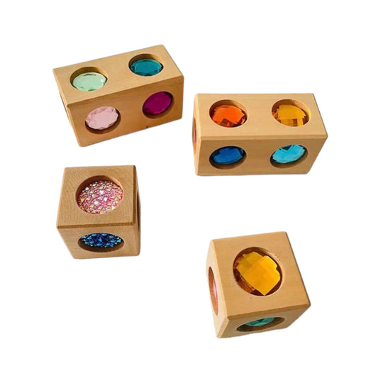 4 Pcs Cube and Cuboid Gemmed Stacking Blocks Set - The Nurturing Nook