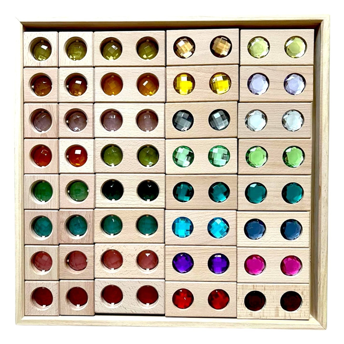 40 PCS Wooden Gemmed Blocks Set with Storage Tray - The Nurturing Nook