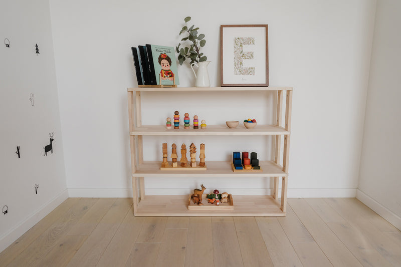 One Little Pine handmade solid wood Montessori shelf - straight