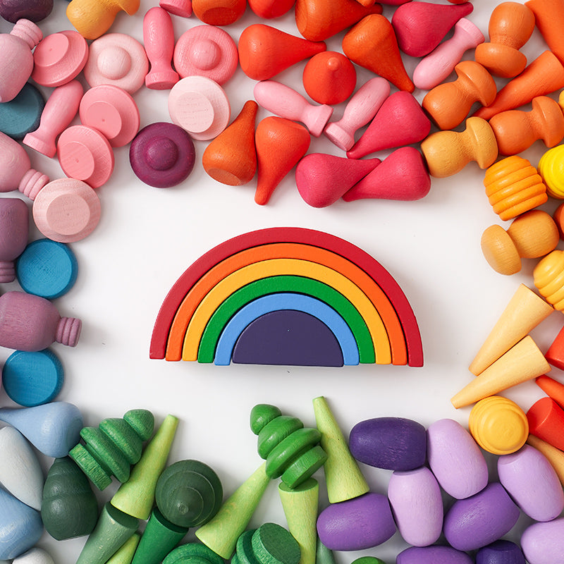 **Pre-order (Ships in 2-3 weeks)** NEW 252 Pcs Mandala Loose Parts with Mini Rainbow and Mini Natural Wooden Building Blocks Play Set