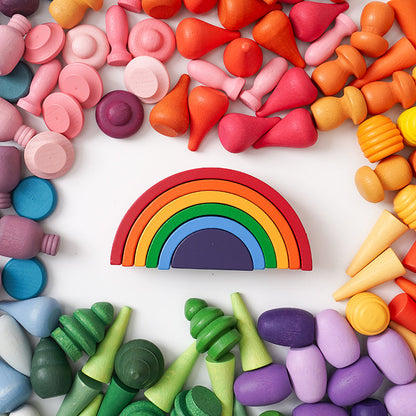 **Pre-order (Ships in 2-3 weeks)** NEW 252 Pcs Mandala Loose Parts with Mini Rainbow and Mini Natural Wooden Building Blocks Play Set