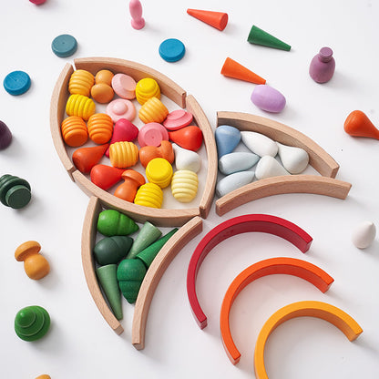 **Pre-order (Ships in 2-3 weeks)** NEW 252 Pcs Mandala Loose Parts with Mini Rainbow and Mini Natural Wooden Building Blocks Play Set