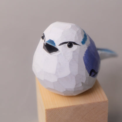 Hand-Carved Wooden Bird Figurine – White