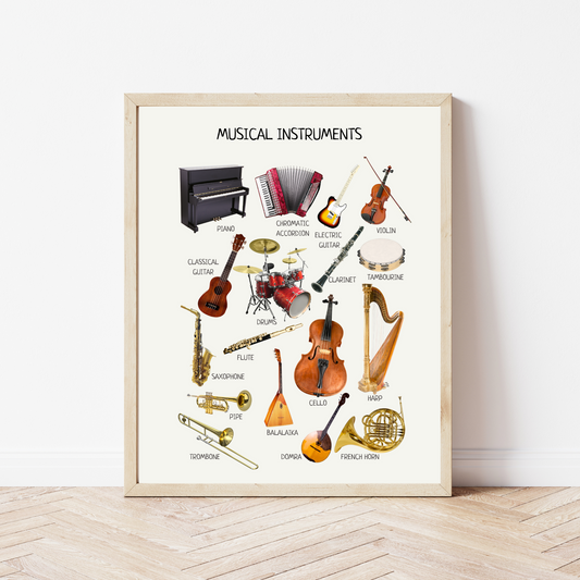 Musical Instruments Poster - Montessori Educational Wall Art for Homeschool, Nursery & Classroom Decor | Digital Download