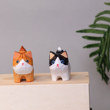 Hand-Carved Wooden Cats, Personalized Gift for Cat Lovers