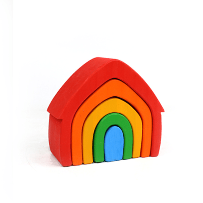 5 Pcs STAINED Rainbow Wooden Stacking House