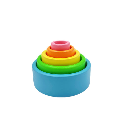 5 Pcs Wooden Stacking Nesting Cup Bowl Set in Pastel/Macaron Color - The Nurturing Nook
