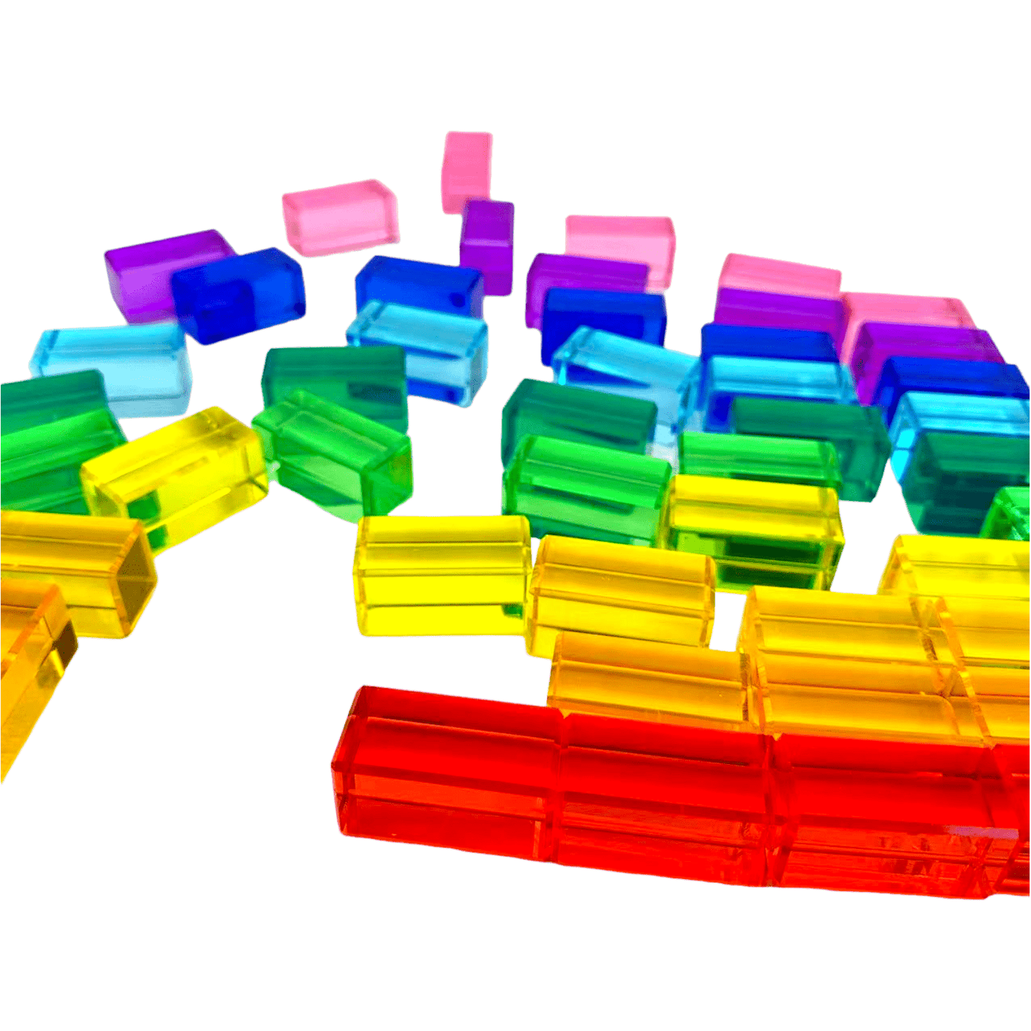 50 Pcs Rainbow Crystal Clear Translucent Rectangular Lucite Building Blocks Set with Storage Tray - The Nurturing Nook