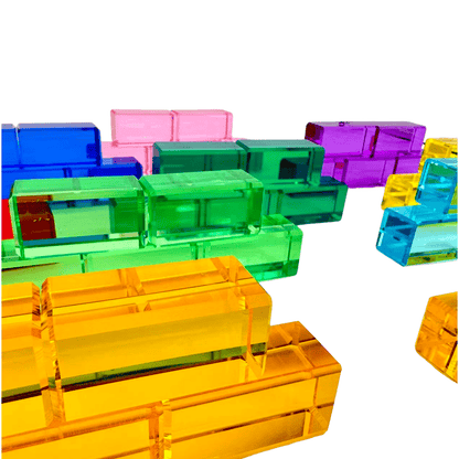 50 Pcs Rainbow Crystal Clear Translucent Rectangular Lucite Building Blocks Set with Storage Tray - The Nurturing Nook