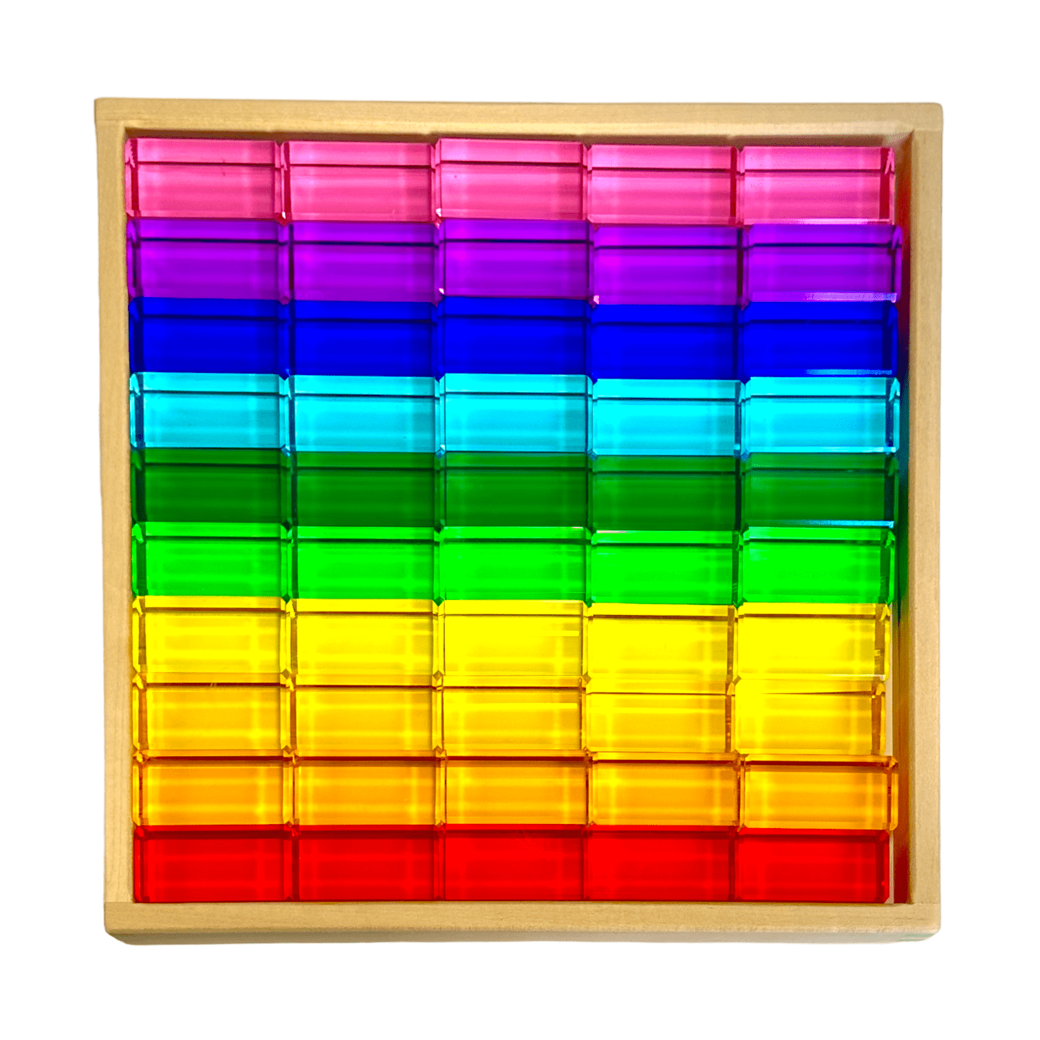 50 Pcs Rainbow Crystal Clear Translucent Rectangular Lucite Building Blocks Set with Storage Tray - The Nurturing Nook