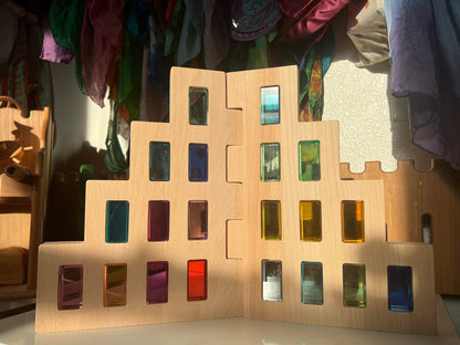 50 Pcs Rainbow Crystal Clear Translucent Rectangular Lucite Building Blocks Set with Storage Tray - The Nurturing Nook