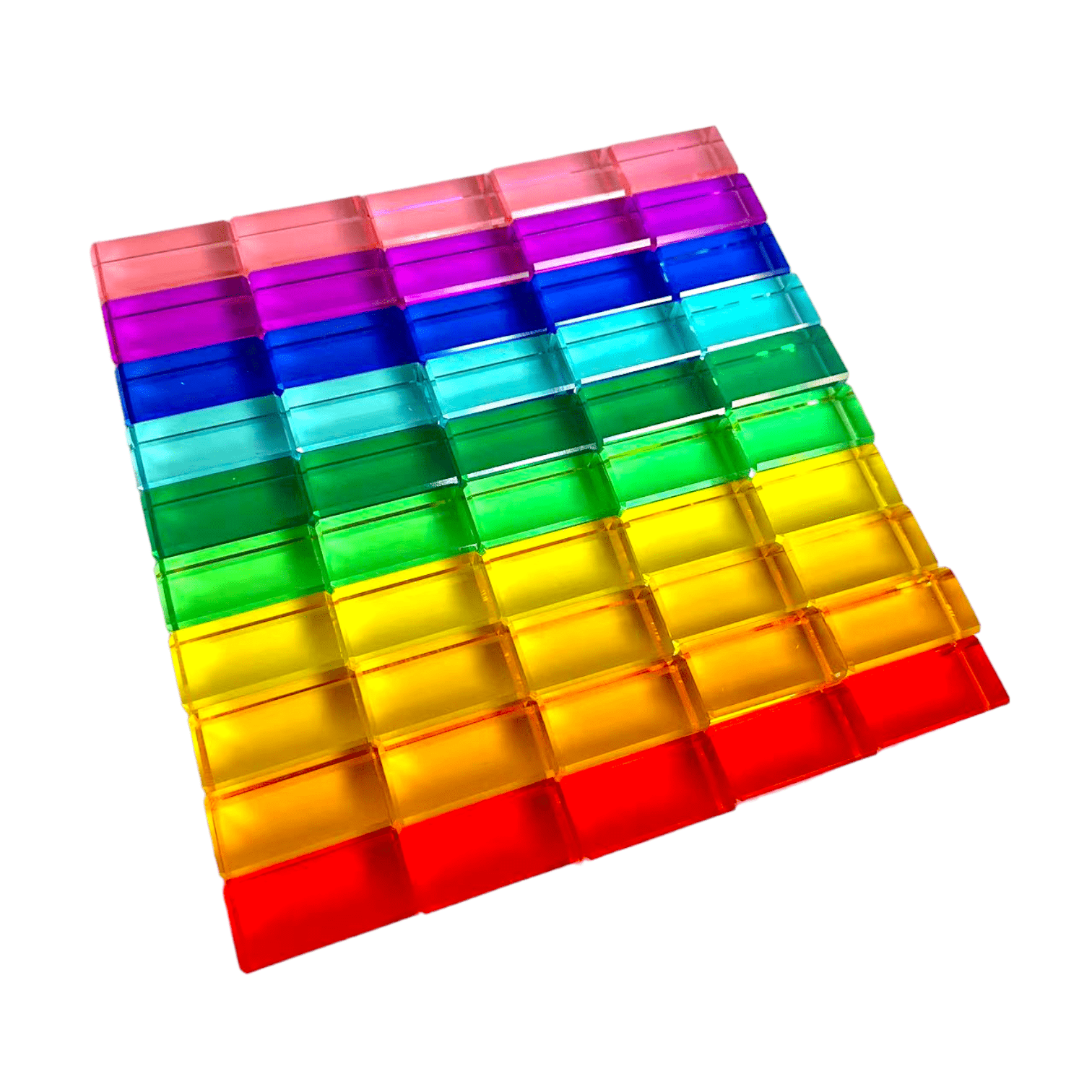 50 Pcs Rainbow Crystal Clear Translucent Rectangular Lucite Building Blocks Set with Storage Tray - The Nurturing Nook
