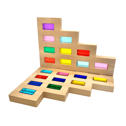 50 Pcs Rainbow Crystal Clear Translucent Rectangular Lucite Building Blocks Set with Storage Tray - The Nurturing Nook