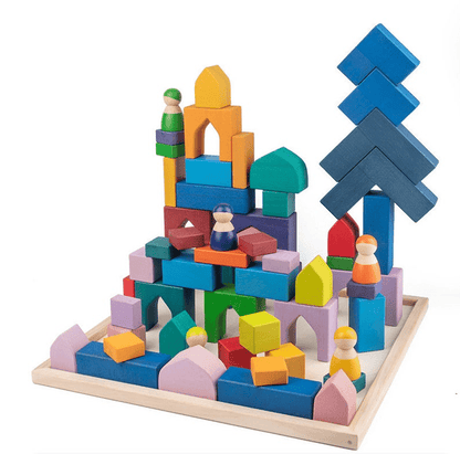 54 Pcs STAINED Arabian 1001 Nights Inspired Wooden Building Blocks Set with Tray - The Nurturing Nook