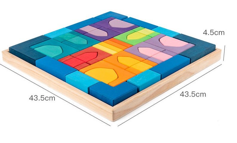 54 Pcs STAINED Arabian 1001 Nights Inspired Wooden Building Blocks Set with Tray - The Nurturing Nook