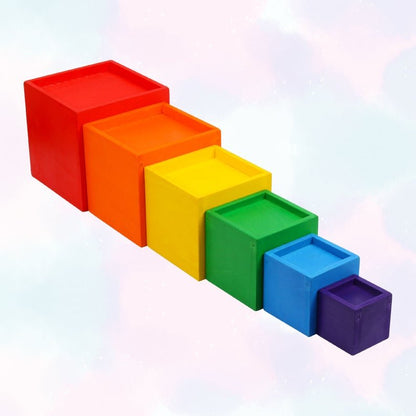 6 Pcs Colored Rainbow Wooden Nesting Box Set in Primary Color - The Nurturing Nook