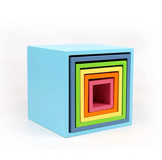 6 Pcs Colored Wooden Nesting Box Set in Pastel/Macaron Color - The Nurturing Nook