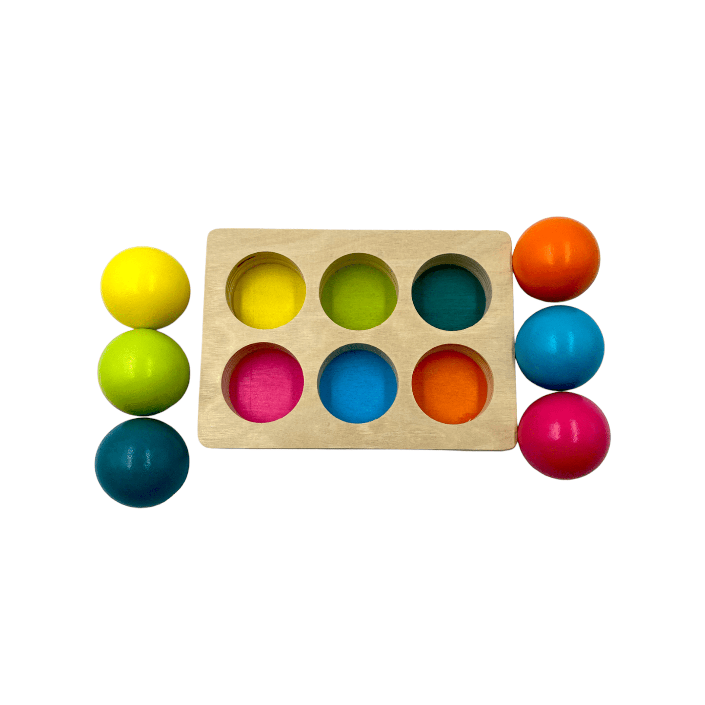 6 Pcs Wooden Balls with Tray in Pastel/Macaron Colors Diameter 1.8 Inches - The Nurturing Nook