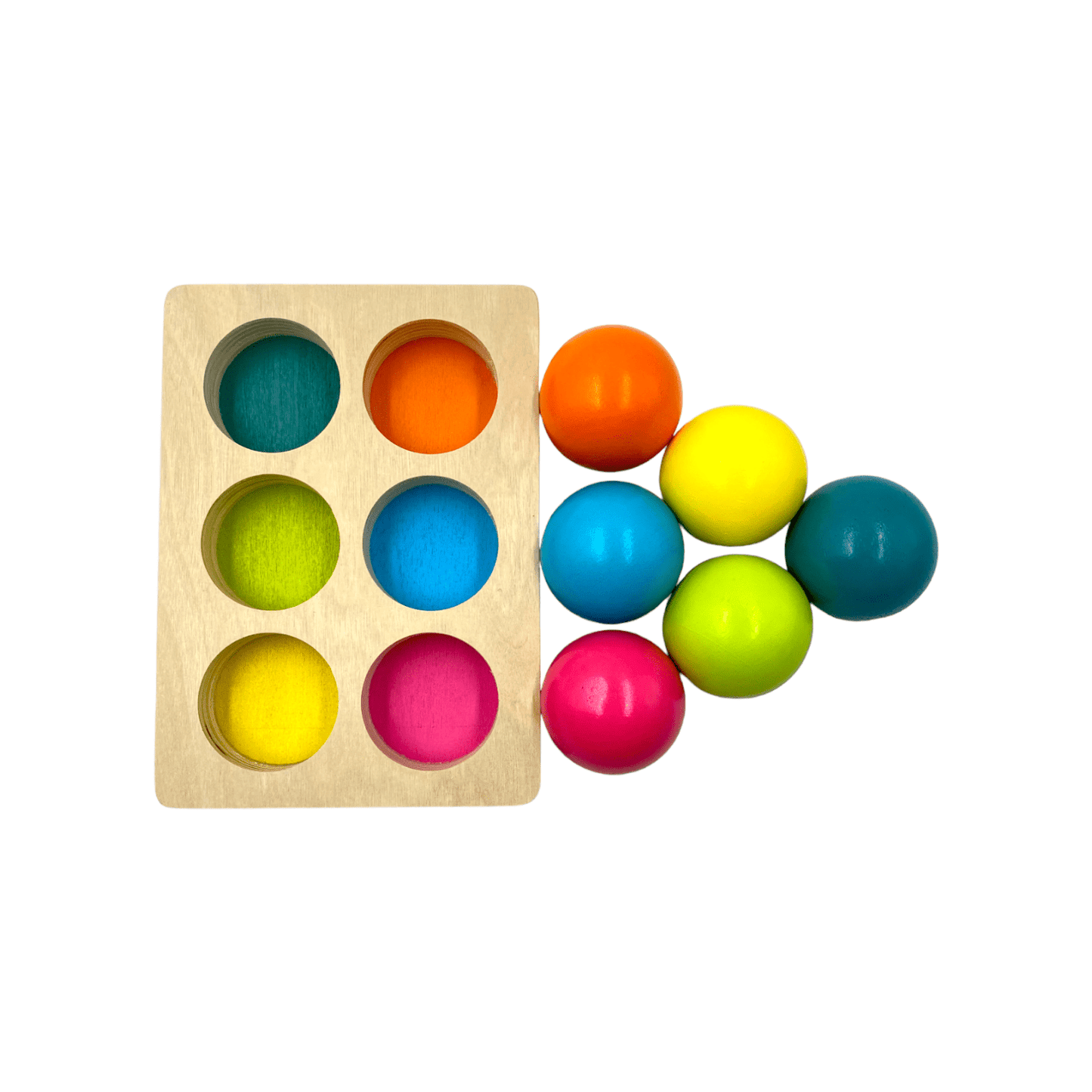 6 Pcs Wooden Balls with Tray in Pastel/Macaron Colors Diameter 1.8 Inches - The Nurturing Nook