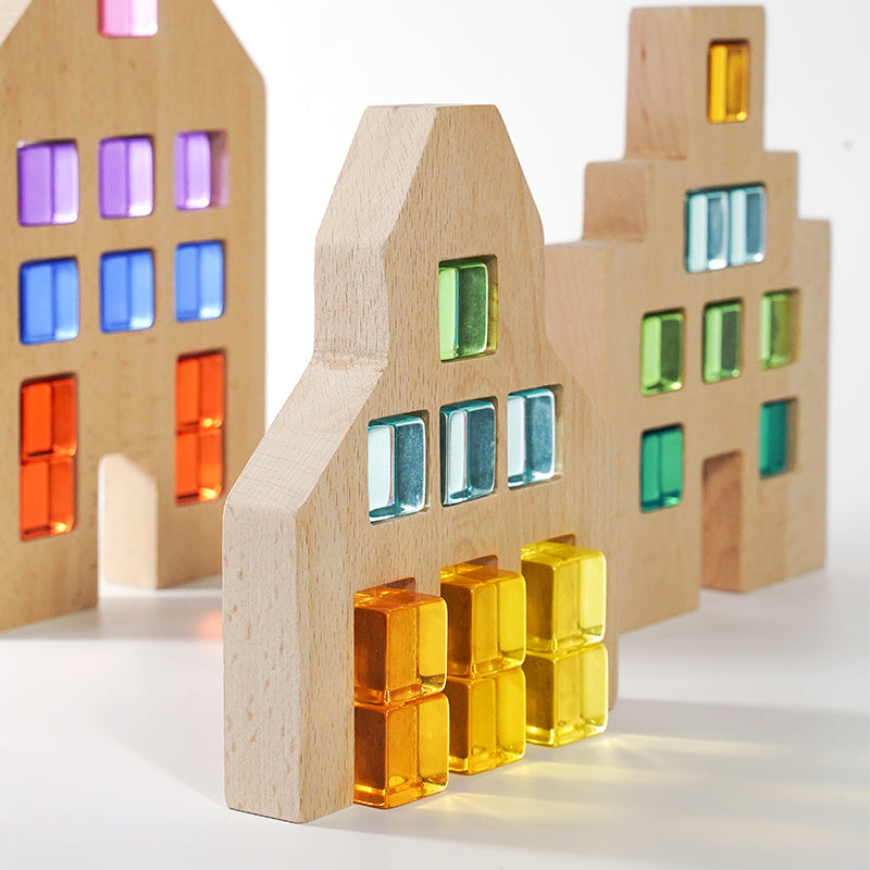 **Pre-order (Ships in 3-4 weeks)** 3 Pcs Wooden Window Houses ONLY
