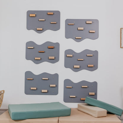 Indoor Rock Wall with Cloud-Shaped Panels & Wooden Climbing Holds for Kids 3-10