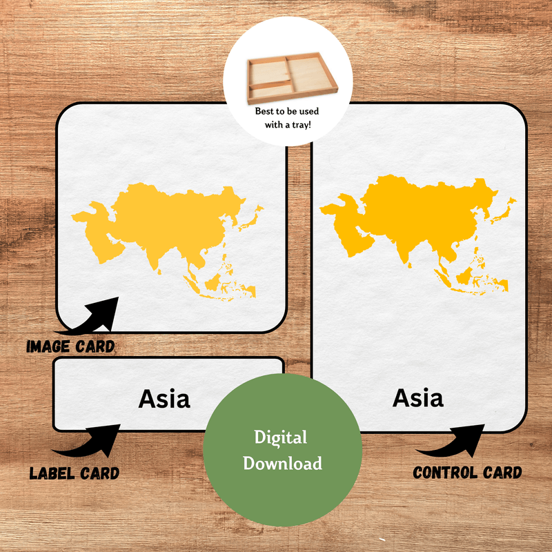 7 Continents Montessori 3-Part Cards | Nomenclature Cards | Educational Printable Cards