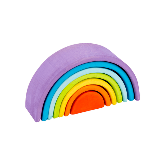 7 Pcs STAINED Mini Wooden Rainbow Stacker in Stained Purple Sunset Color - The Nurturing Nook