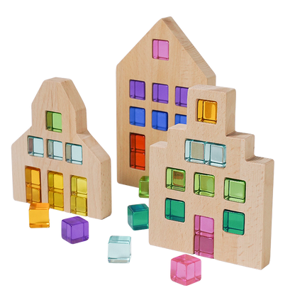 **Pre-order (Ships in 3-4 weeks)** 3 Pcs Wooden Window Houses ONLY