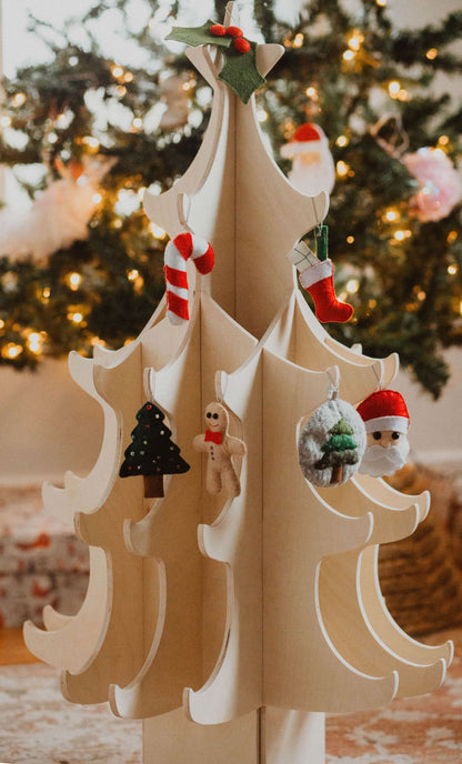 Wooden Christmas Tree & Felt Ornaments