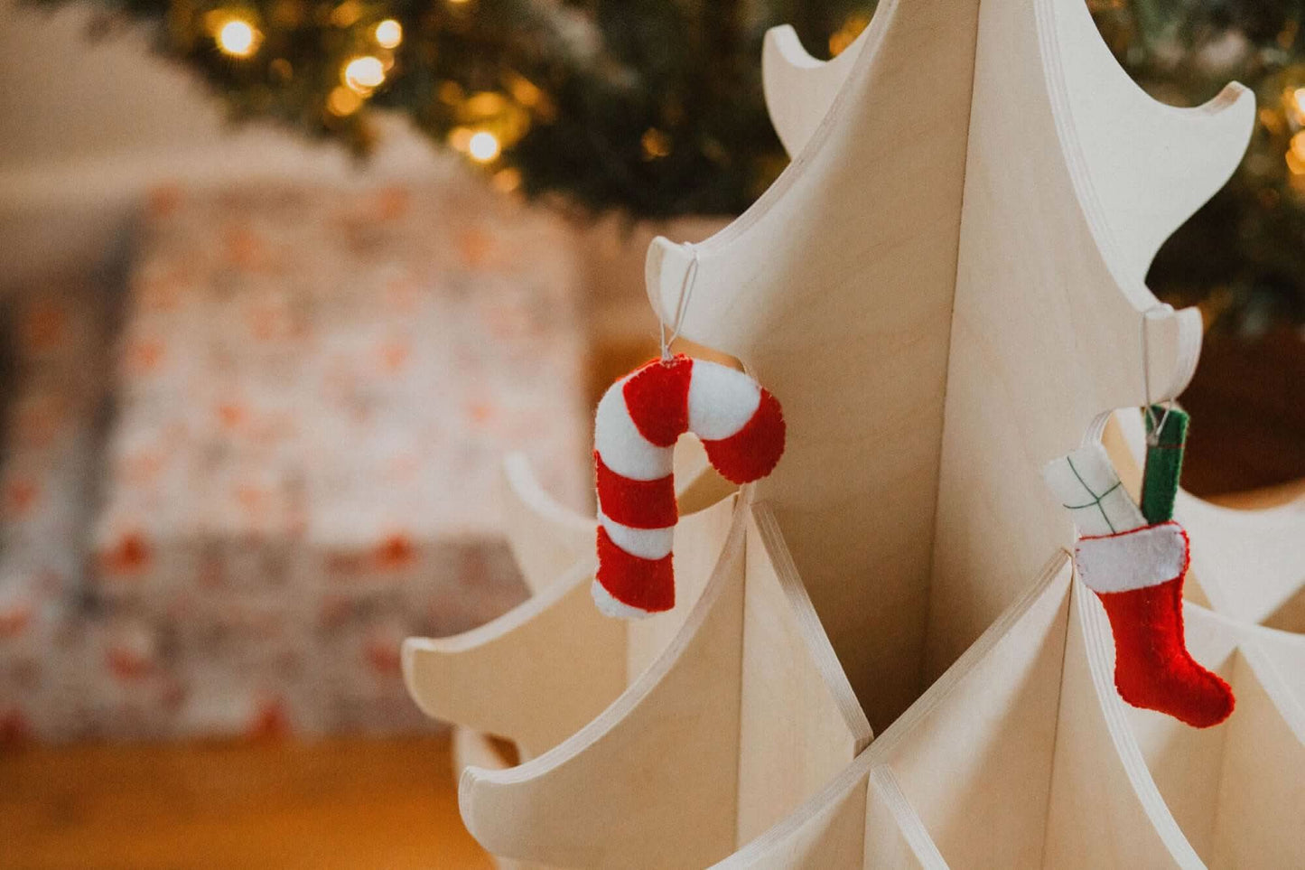 Wooden Christmas Tree & Felt Ornaments
