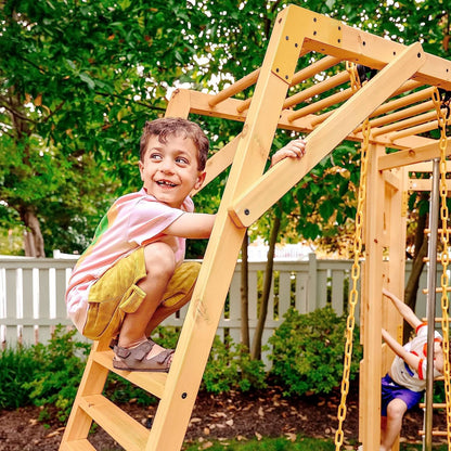 Avenlur Hawthorn XL Wooden Outdoor Playset – Slide, Swing, Climbing Wall & Monkey Bars | Backyard Playground Set for Kids