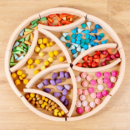 **Pre-order (Ships in 2-3 Weeks)** 42 Pcs Combination Set with 12 Large and 30 Mini Curved Natural Wooden Building Blocks
