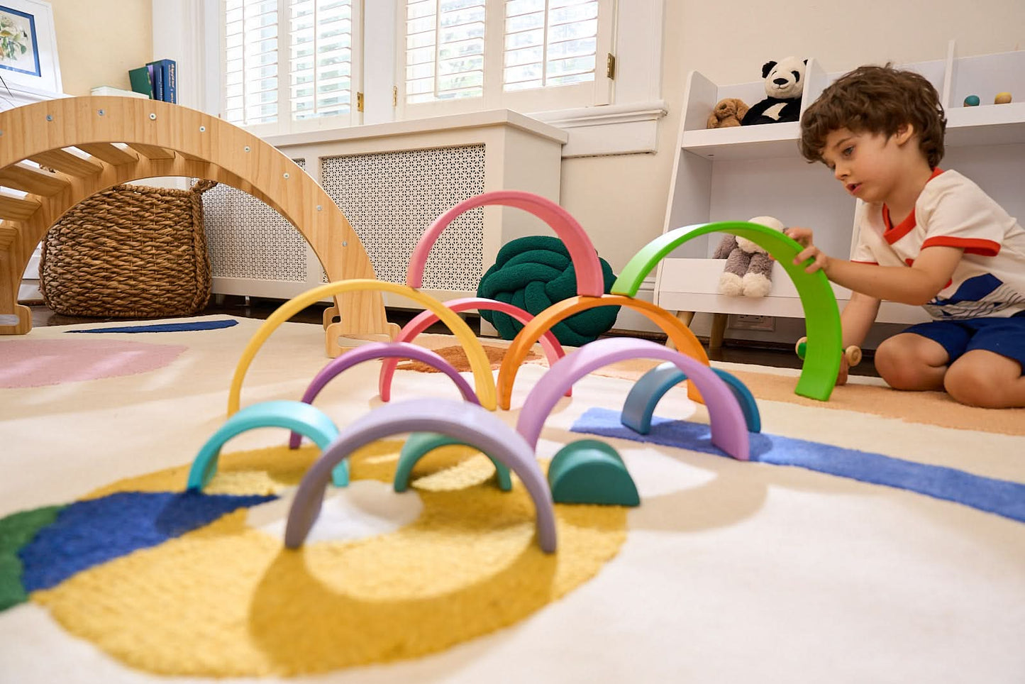 Rainbow wooden blocks for toddlers – Montessori stacking set